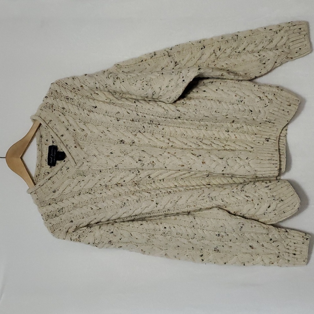 Paul James 100% Pure Wool Cable Knit V-Neck Sweater Size M